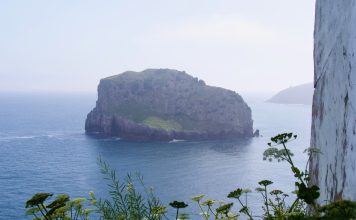 Gaztelugatxe zicht op eiland en bloemen