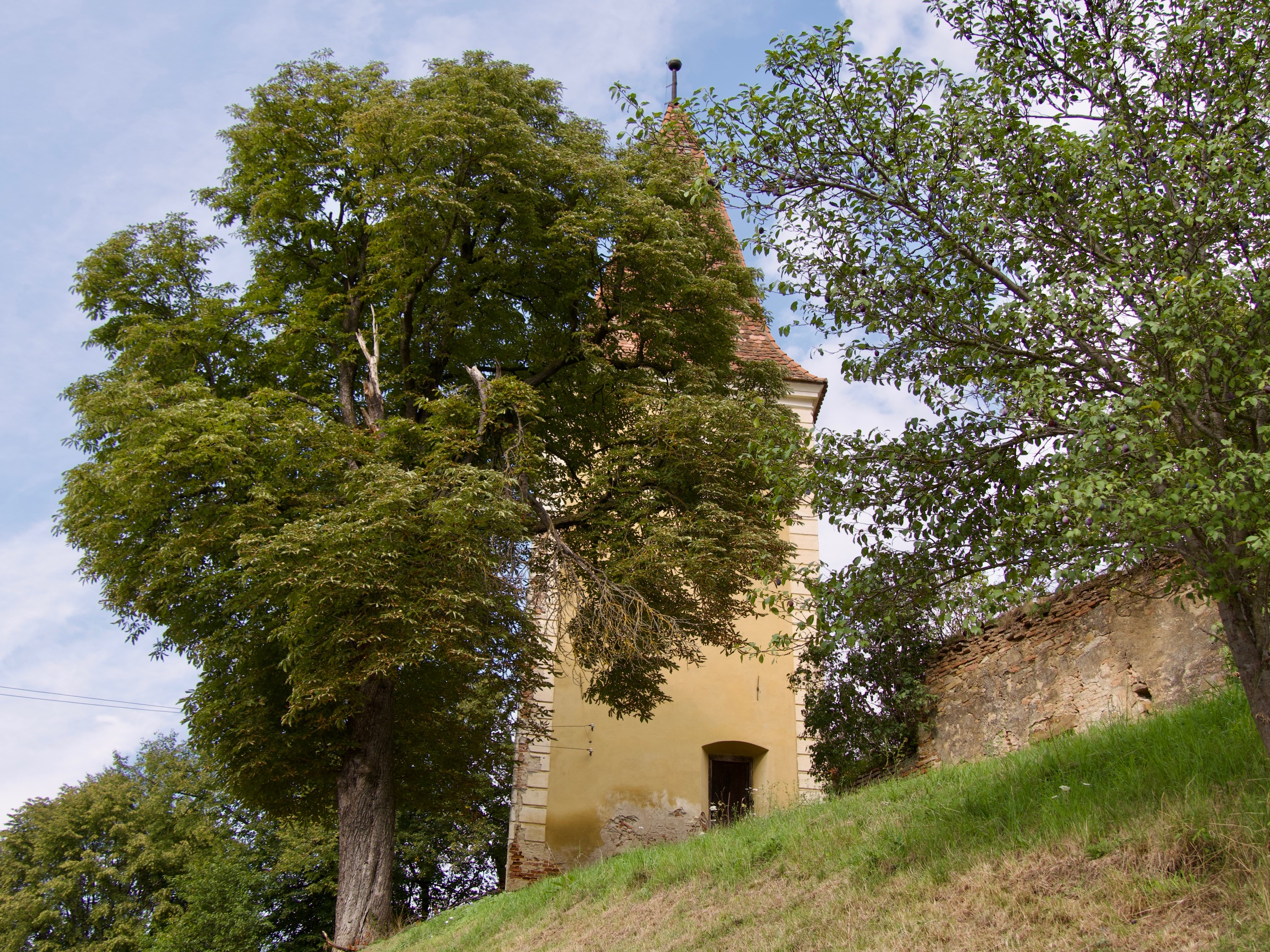 De scheve toren van Rusi gezien vanaf beneden