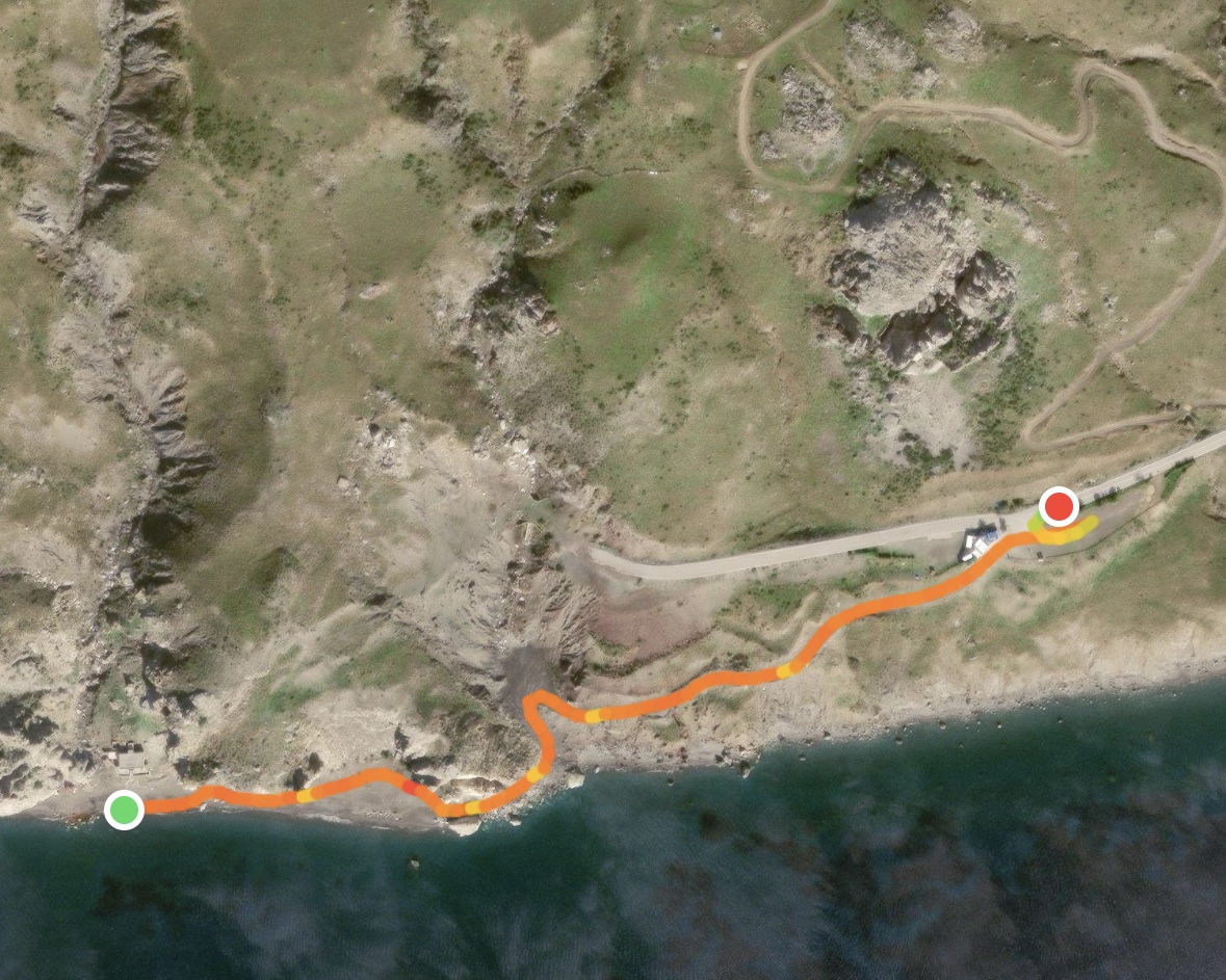Een screenshot van de wandelroute naar Embros Thermae op Kos