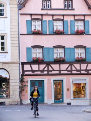 Een roze huis in Bamberg