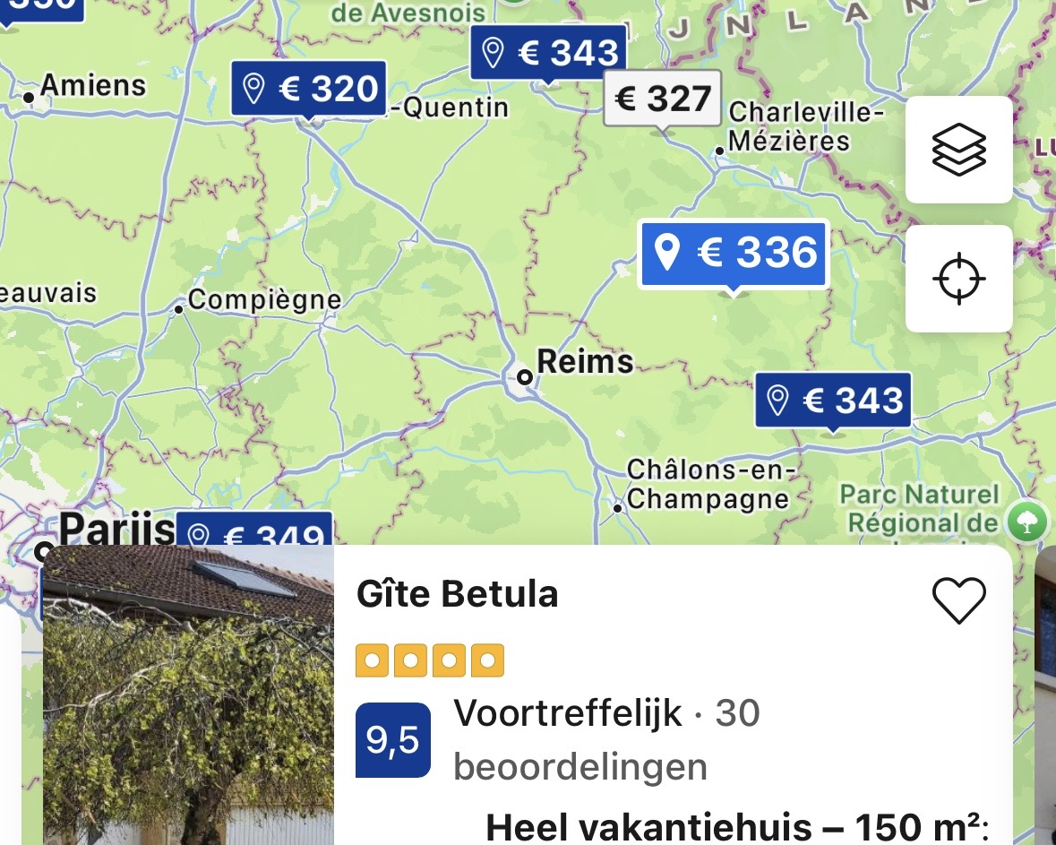 Kaart booking accommodaties zoeken