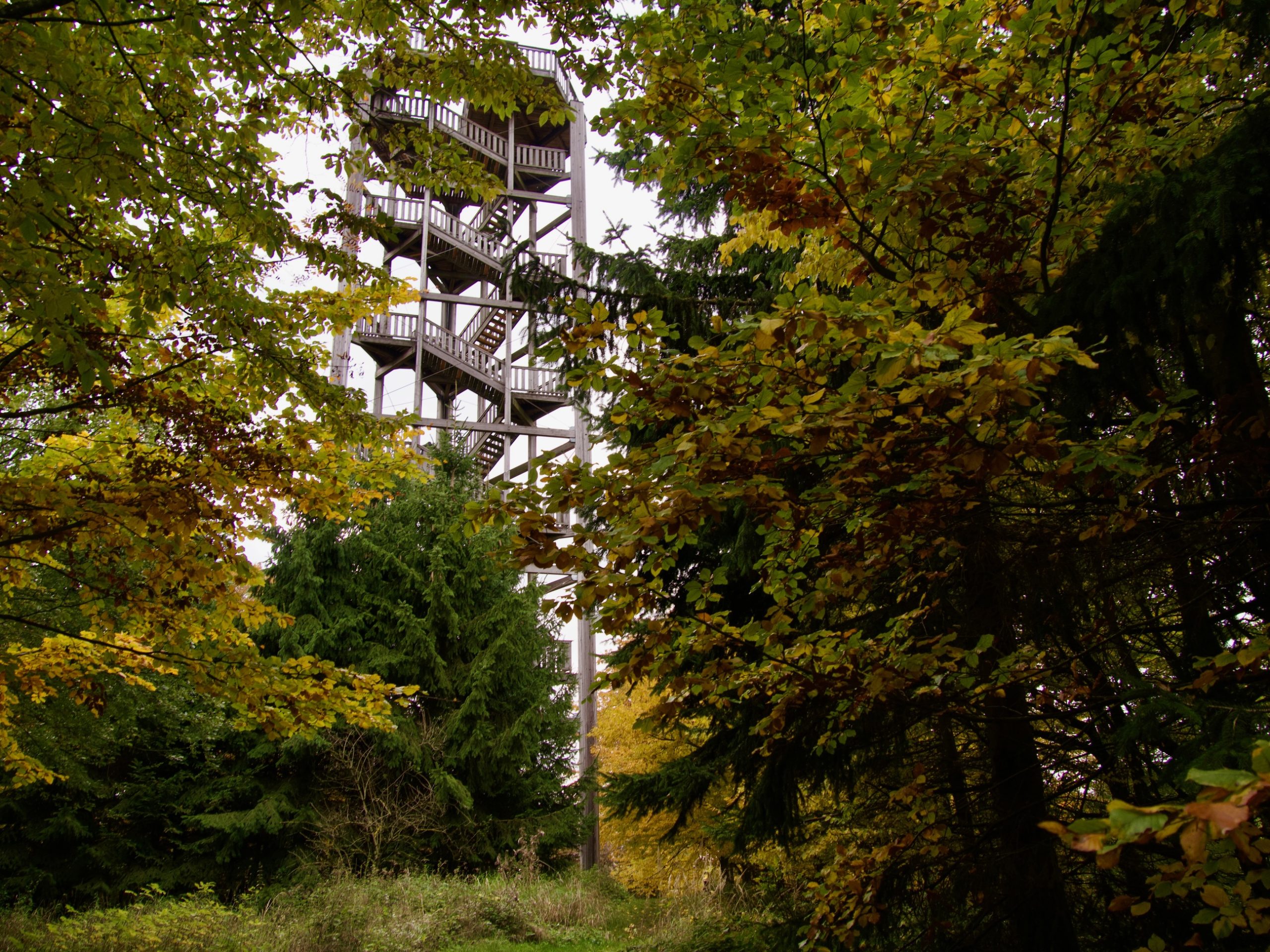 Doorkijkje met zicht op de uitkijktoren in Haag am Hausruck