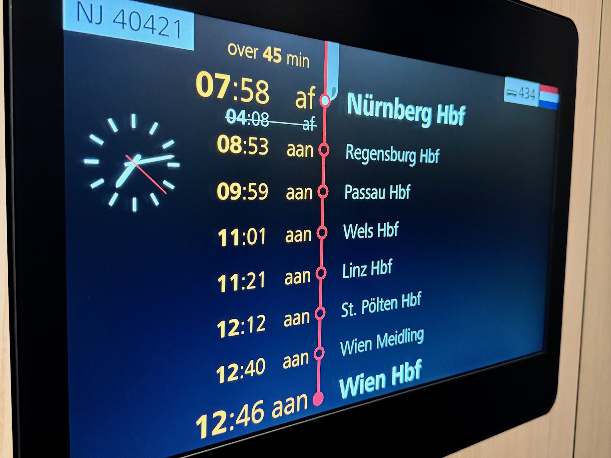 Overzicht van de route en stops van de Nightjet nachttrein naar Oostenrijk.