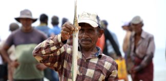 Visser in Sri Lanka met een vis